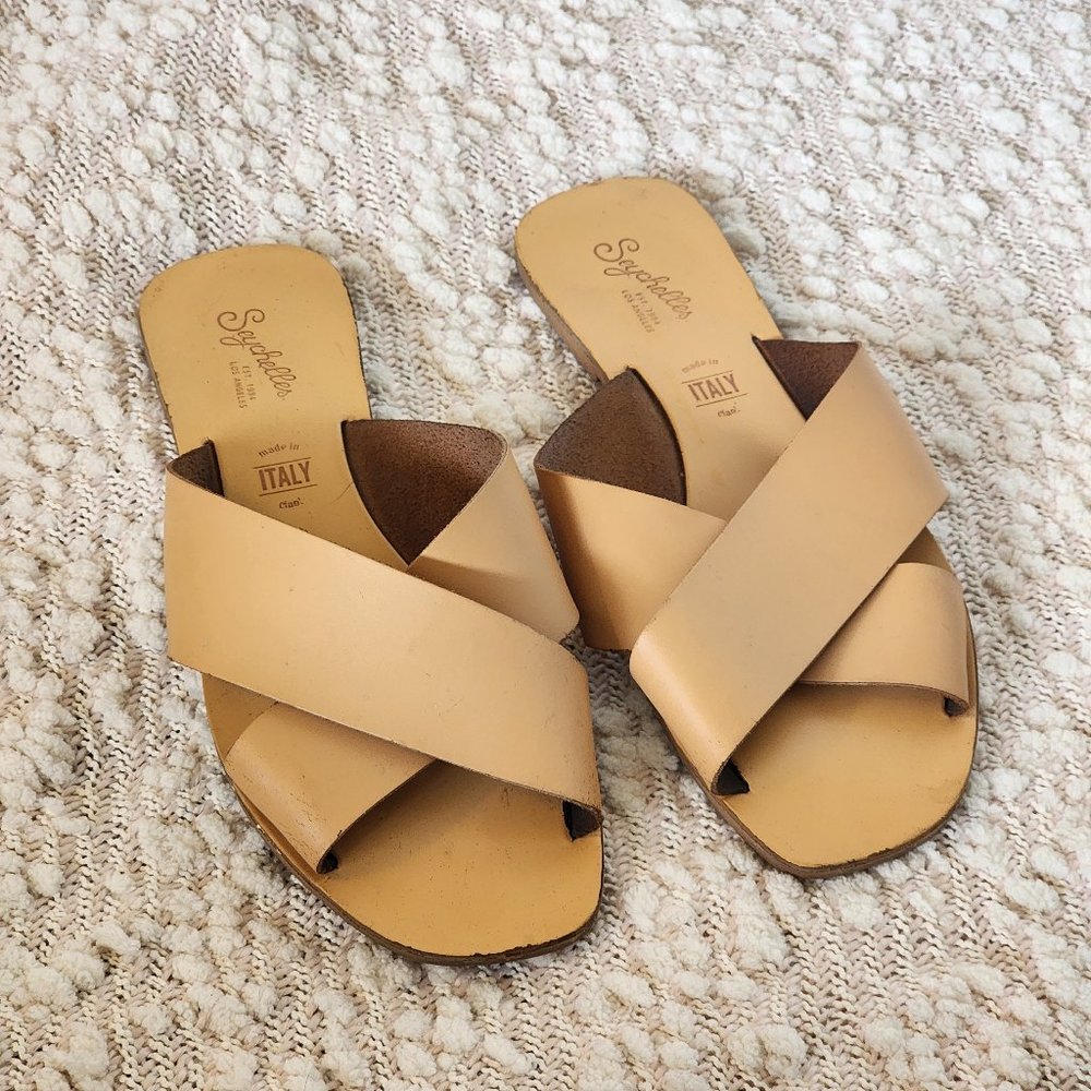 Seychelles Total Relaxation Tan Vachetta Leather Slide Sandals - Size 8.5